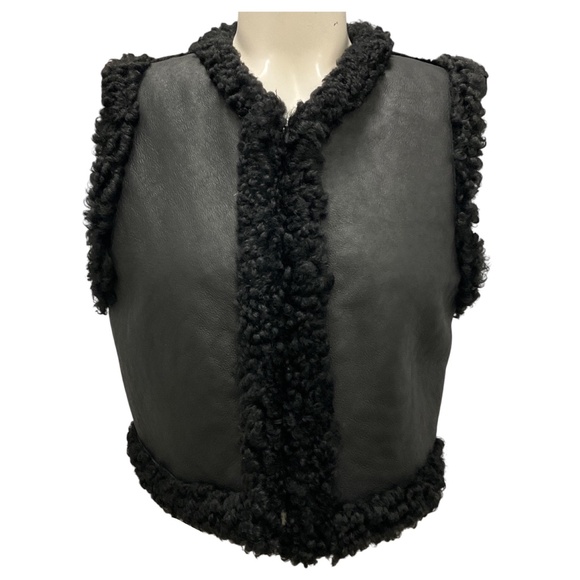 RALPH LAUREN COLLECTION BLACK CROPPED LAMB SHEARLING VEST - Picture 1 of 6